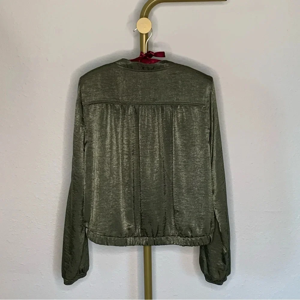 Leith Women’s Olive Green Satin Sheen Luxe Bomber Jacket size M Casual